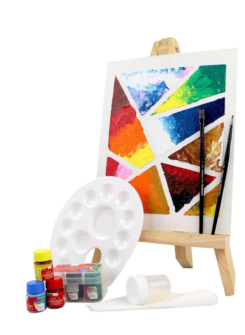 Isomers Isomars Artist Coloring Kit with 18" Wooden Easel, Canvas, Six CANVAA Poster Colours, Small Palette, Round and Flat Brushes Kit - Image 1