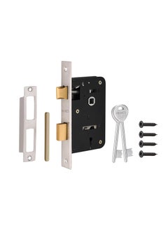 PRYKCS PRYKCS Mriga 7 Inch Iron Mortice Handle Set with Single Turn 6 Lever Latch Lockset 2KEYS for Bathrooms Bedrooms and Any Wooden Door_Lock_P3_Nickel Silver Finish  - Image 3