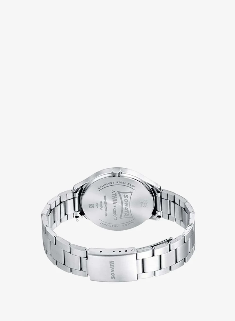 Sonata  Round Shape Metal Analog Wrist Watch 7140SM02 42mm Silver for Men | Best Price UAE