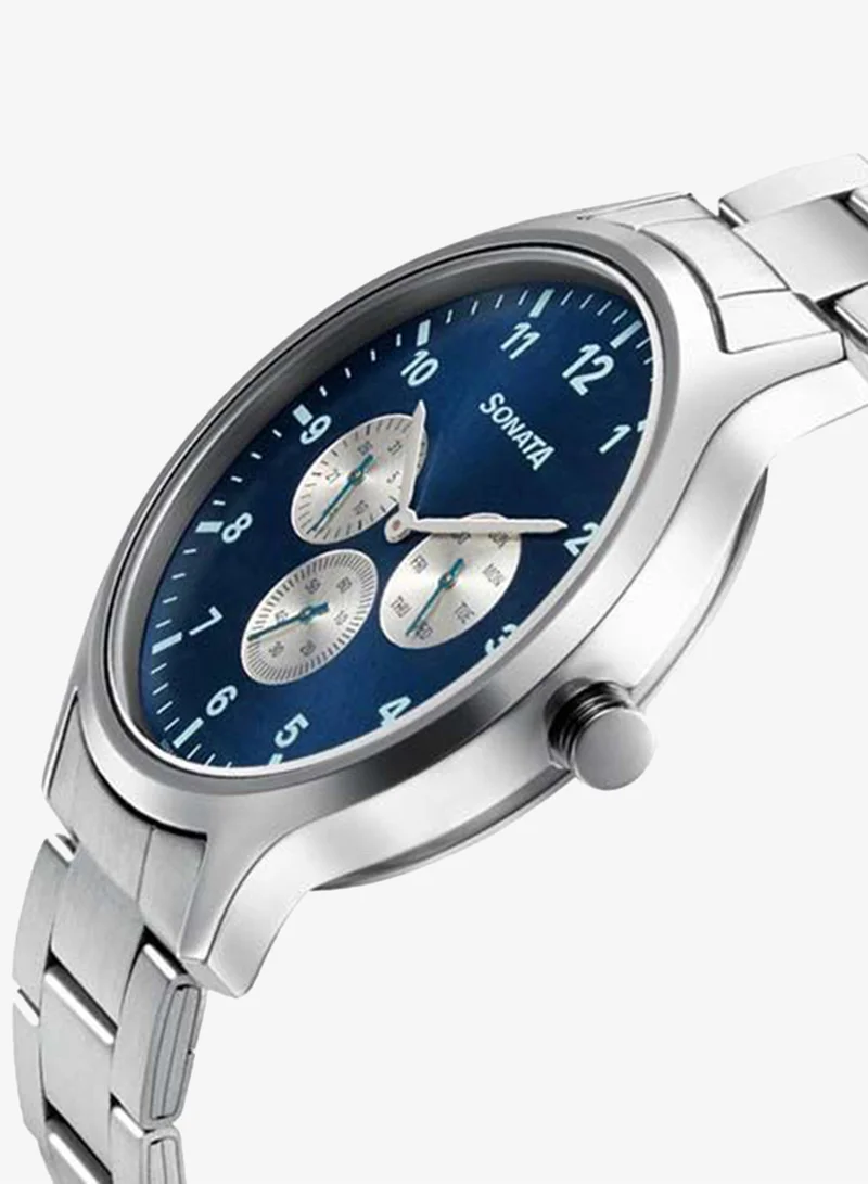 Sonata Round Shape Metal Analog Wrist Watch 7140SM02 42mm Silver