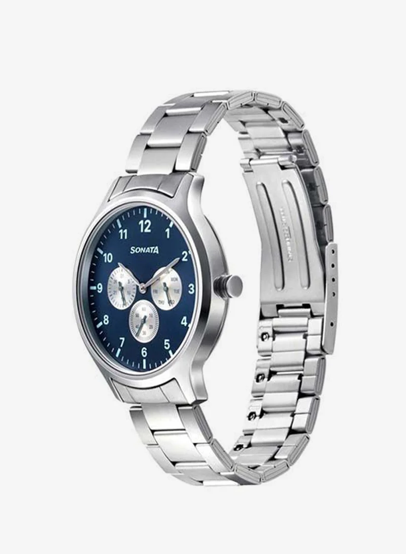 Sonata Round Shape Metal Analog Wrist Watch 7140SM02 42mm Silver