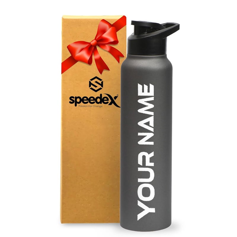 Speedex زجاجة ماء رمادية مخصصة من الفولاذ المقاوم للصدأ سعة 1 لتر مع غطاء شفاط - مقاومة للتسرب، خفيفة الوزن، متينة | للأطفال، البالغين، المكتب، المدرسة، والسفر (1000 مل) - Image 1
