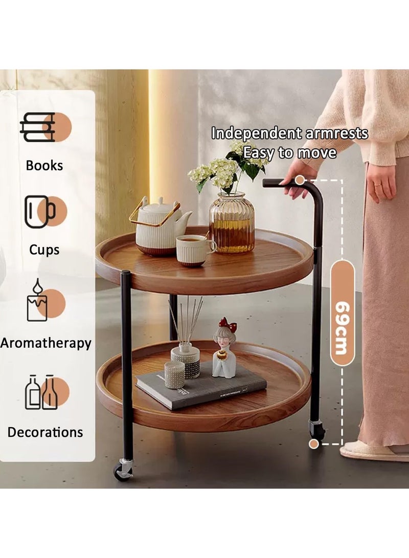 DubaiGallery Side table,end table, Sofa Side Table, Round Double-Decker Trolley, Multi-Functional Living Room Rack with Wheels, Dining Side Cart, Bedroom Bedside Table - Image 4