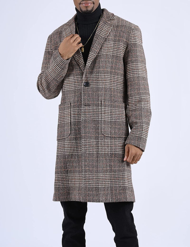 Springrain Men's Wool Blend Pea Coat Notched Collar Single Breasted Overcoat Warm Winter Trench Coat(Khaki-XS) - Image 2
