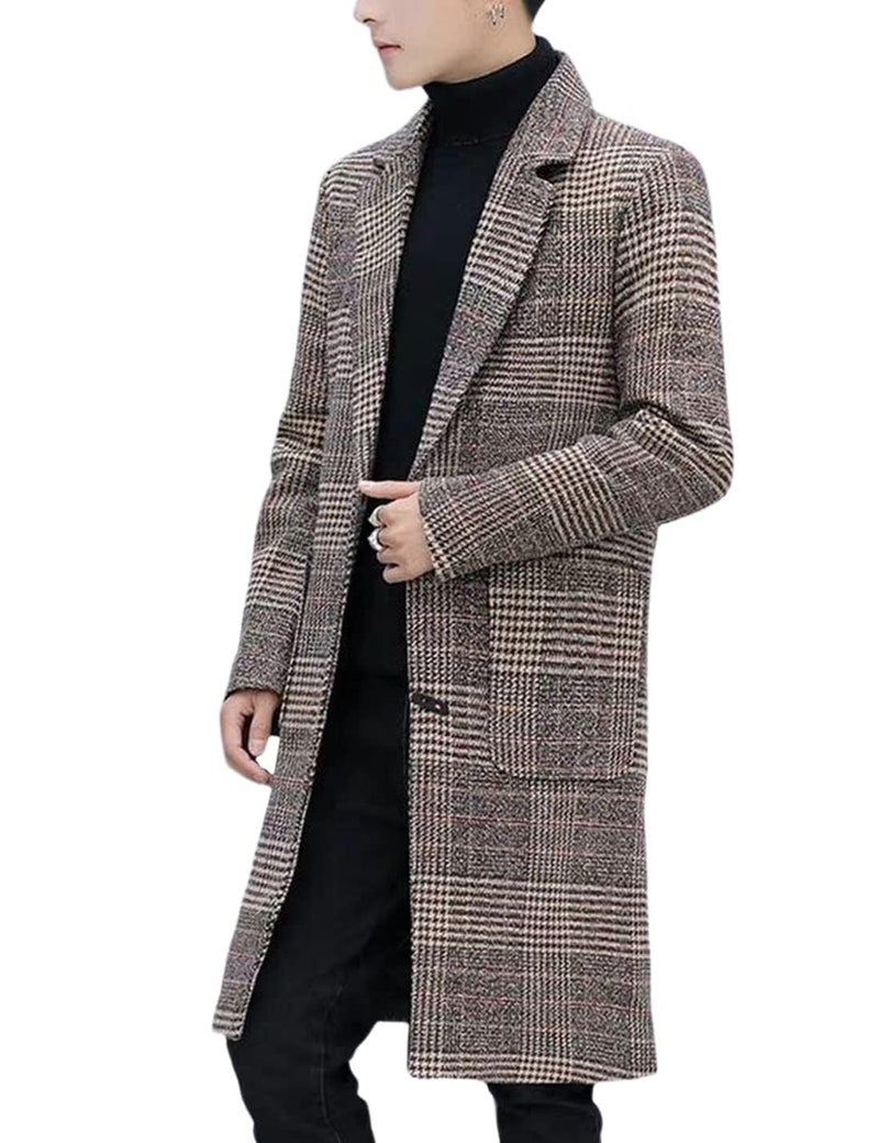 Springrain Men's Wool Blend Pea Coat Notched Collar Single Breasted Overcoat Warm Winter Trench Coat(Khaki-XS) - Image 1