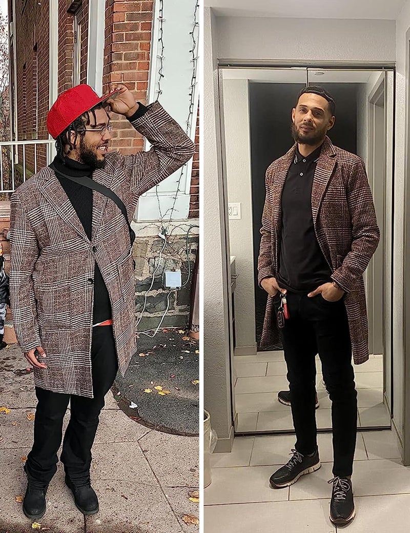 Springrain Men's Wool Blend Pea Coat Notched Collar Single Breasted Overcoat Warm Winter Trench Coat(Khaki-XS) - Image 4