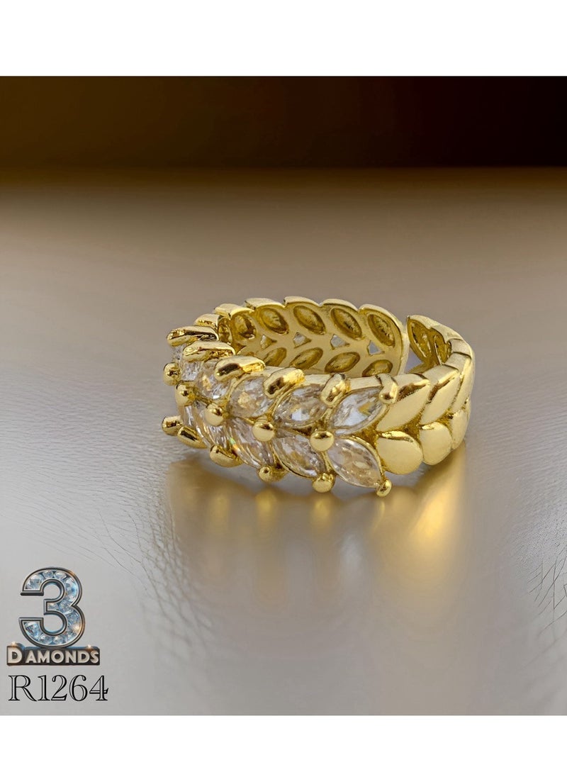 3Diamonds - Women's Ring, Gold Plated, High Quality With Sparkling Zircon - Image 1