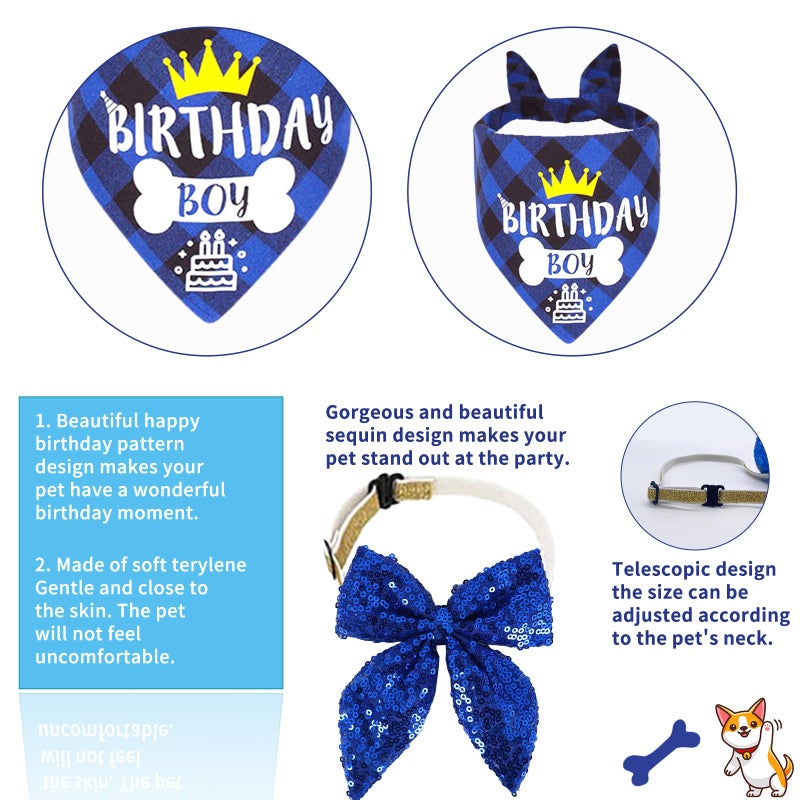 Bolake Blue Dog Birthday Party Supplies Pet Birthday Bandanas Boy Doggy Birthdays Hat Bow Tie Greeting Card Numbers It's My Bday Mother Puppers Sign Banner for Medium Large Pets - Image 5