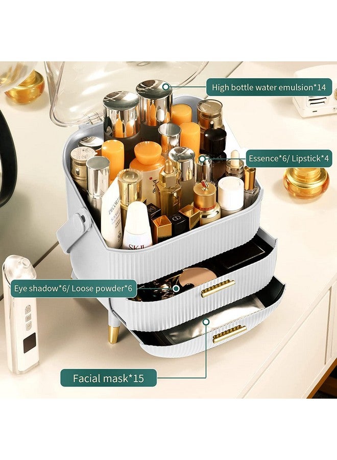 Ostin Makeup Holder Cosmetic Organizer Drawer Storage Jewellery Box Dustproof, Professional Portable Makeup Case with Drawer Lid for Ladies Gift (White) - Image 2