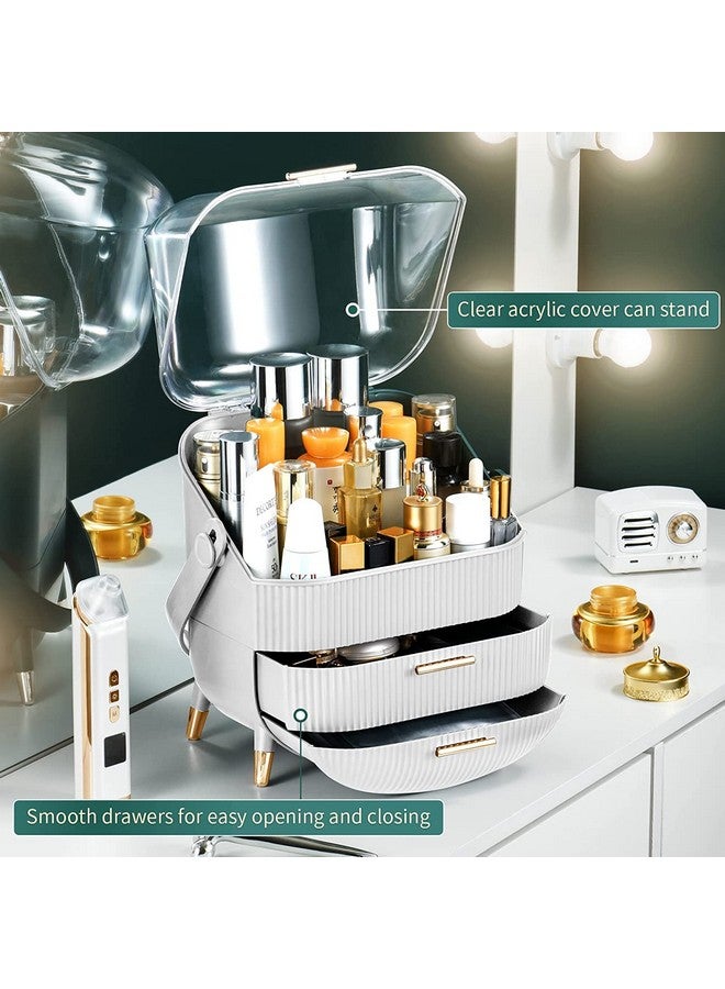 Ostin Makeup Holder Cosmetic Organizer Drawer Storage Jewellery Box Dustproof, Professional Portable Makeup Case with Drawer Lid for Ladies Gift (White) - Image 4