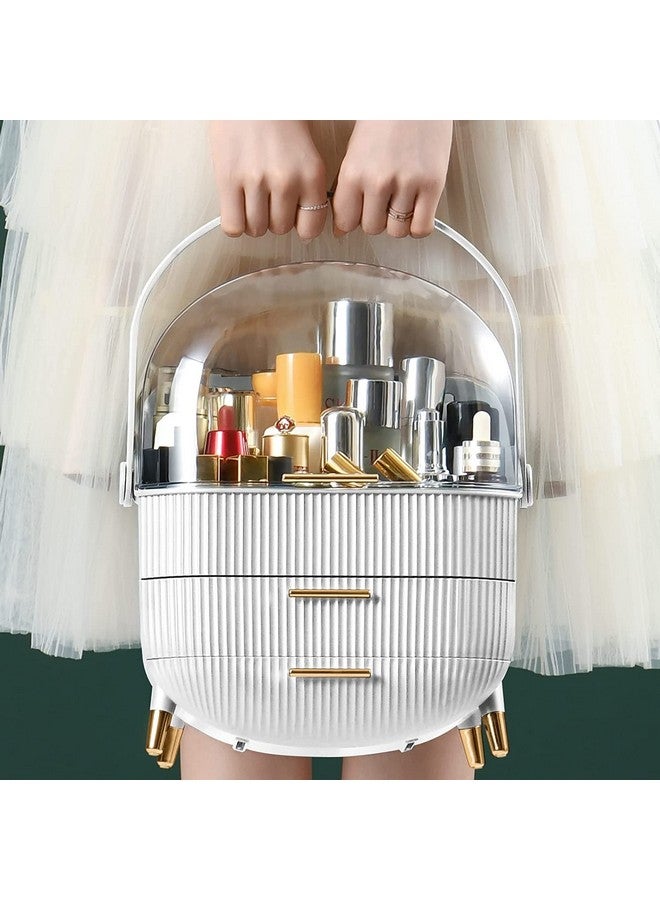 Ostin Makeup Holder Cosmetic Organizer Drawer Storage Jewellery Box Dustproof, Professional Portable Makeup Case with Drawer Lid for Ladies Gift (White) - Image 3