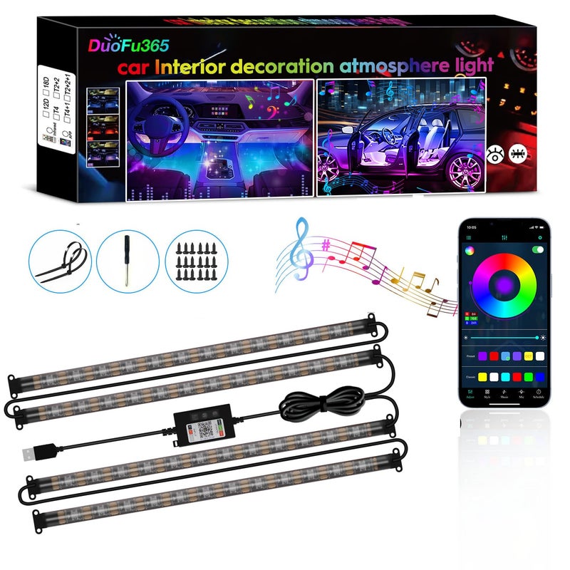 DUOFU365 Car Led Strip Lights RGB Truck Interior Lights with App Control Under Dash Footwell Automotive Led Light Strip Car Ambient Lighting 1set - Image 2