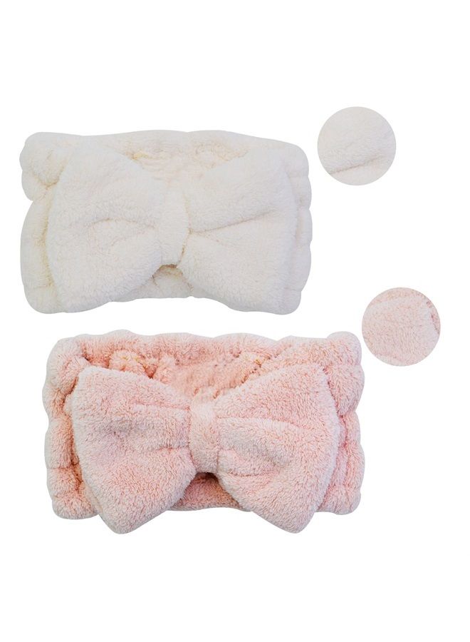 Chloven 2 Pack Microfiber Bowtie Headbands Facial Makeup Headband Cosmetic Bowknot Hairlace Wash Spa Yoga Sports Shower Adjustable Elastic Hair Band for Girls and Women - Image 3