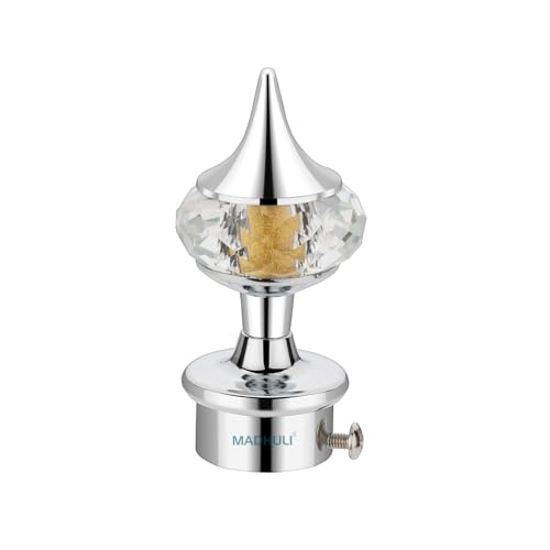 MADHULI Diamond Curtain Brackets Parda Holders with Support Fittings 1 Inch Rod Pocket Finials Designer Door and Window, Curtain KKnobs, 2 Pair, Silver - Image 2