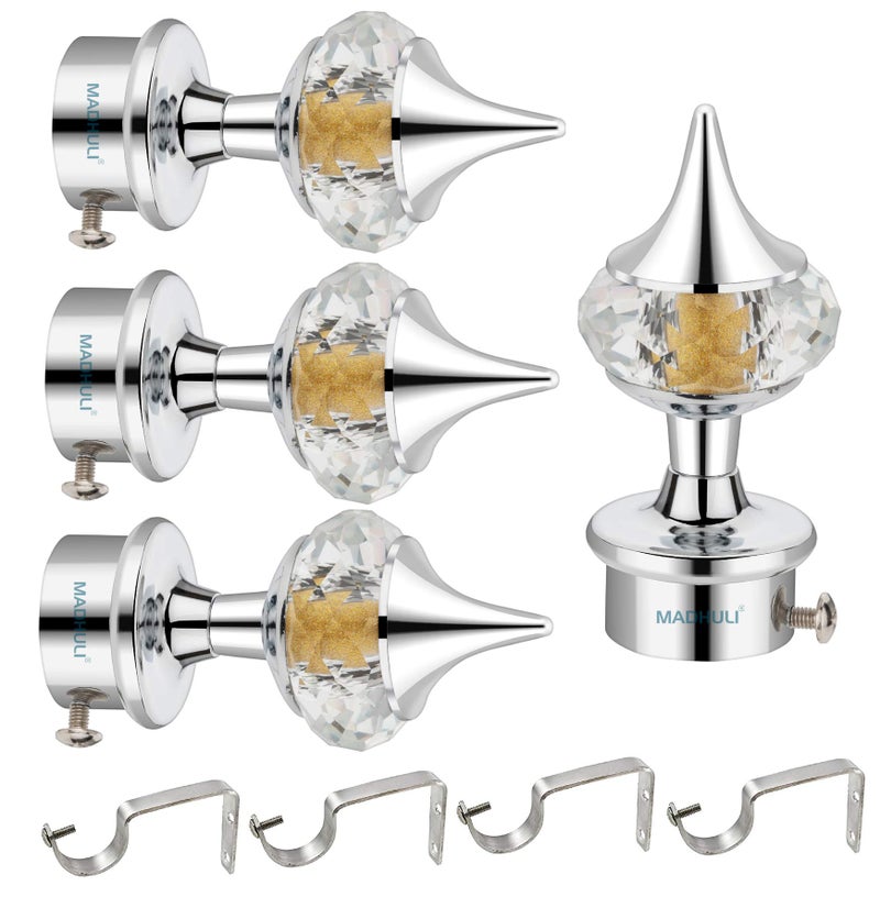 MADHULI Diamond Curtain Brackets Parda Holders with Support Fittings 1 Inch Rod Pocket Finials Designer Door and Window, Curtain KKnobs, 2 Pair, Silver - Image 1
