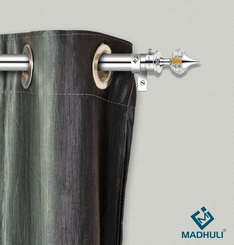 MADHULI Diamond Curtain Brackets Parda Holders with Support Fittings 1 Inch Rod Pocket Finials Designer Door and Window, Curtain KKnobs, 2 Pair, Silver - Image 5