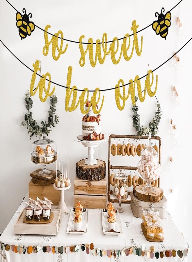 WFKLDF So Sweet To Bee One Banner, Gold Glitter Bee Baby Shower & 1st Birthday Party Decor, Standard Banner, Indoor Use - Image 3