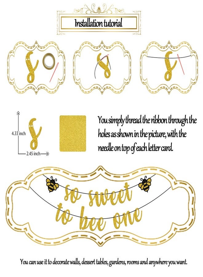 WFKLDF So Sweet To Bee One Banner, Gold Glitter Bee Baby Shower & 1st Birthday Party Decor, Standard Banner, Indoor Use - Image 2