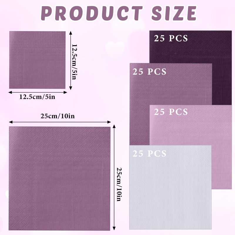 Layhit مناديل كوكتيل قابلة للتصرف 100 قطعة - مناديل مشروبات مربعة ورقية للحلويات لعيد الحب والزفاف واحتفالات أعياد الميلاد والعشاء والغداء (سلسلة بنفسجية 5 × 5 بوصة) - Image 2