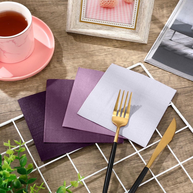 Layhit مناديل كوكتيل قابلة للتصرف 100 قطعة - مناديل مشروبات مربعة ورقية للحلويات لعيد الحب والزفاف واحتفالات أعياد الميلاد والعشاء والغداء (سلسلة بنفسجية 5 × 5 بوصة) - Image 3