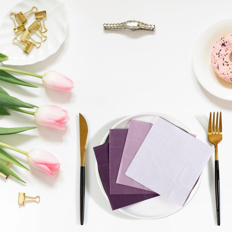 Layhit مناديل كوكتيل قابلة للتصرف 100 قطعة - مناديل مشروبات مربعة ورقية للحلويات لعيد الحب والزفاف واحتفالات أعياد الميلاد والعشاء والغداء (سلسلة بنفسجية 5 × 5 بوصة) - Image 5