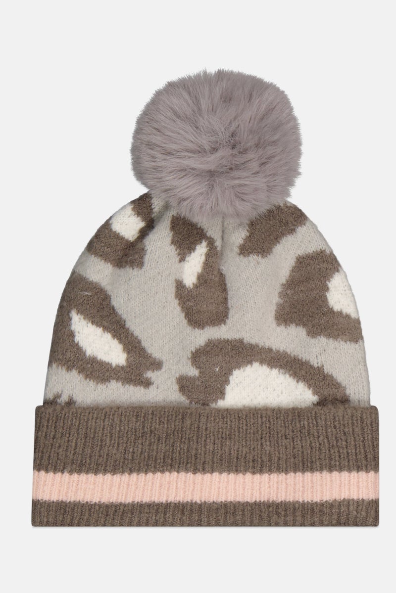 INC Women Animal Pattern Knitted Beanie, Grey - Image 1
