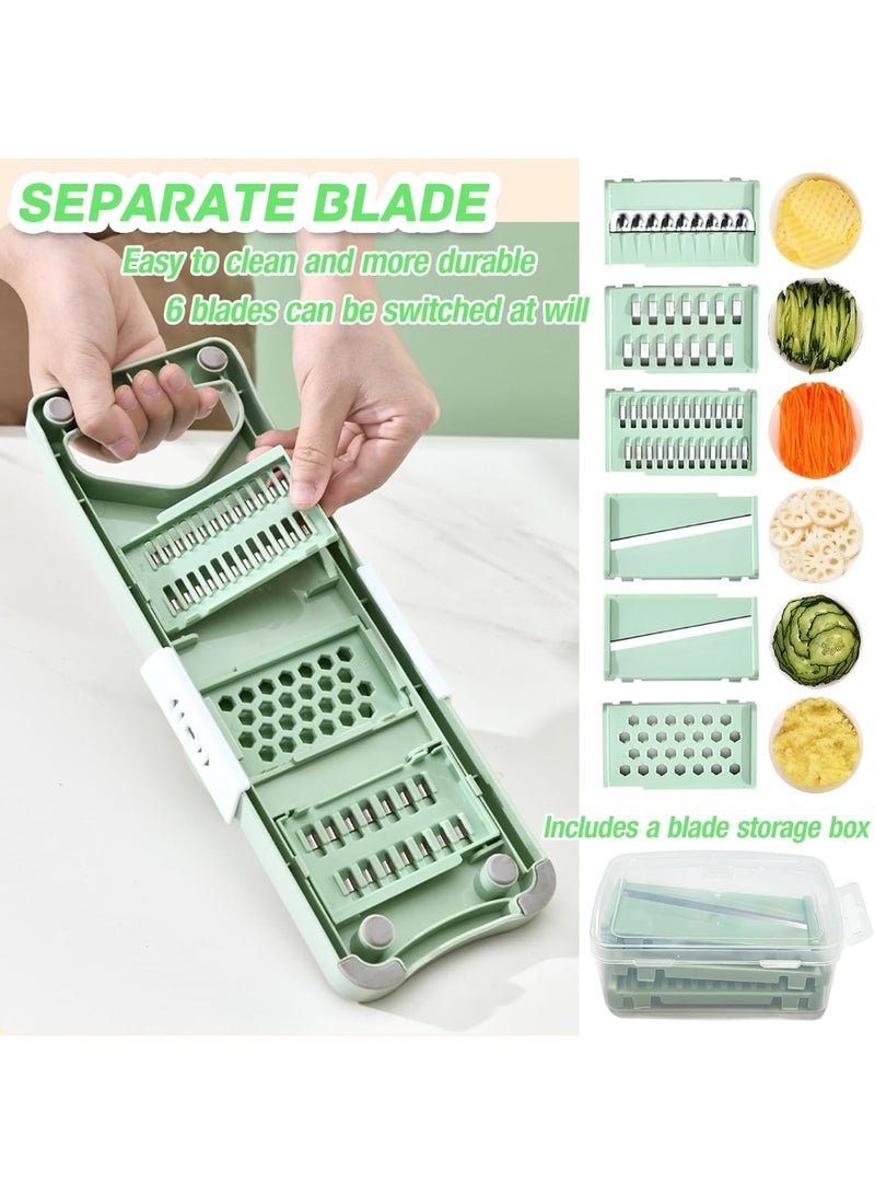 Vegetable Chopper, Mandoline Food Slicer Cutter with Handheld Container, 6 Blades and Blade Box, Cucumber Slicer, Magnetic Kitchen Tools for Veggie Potato Onion Butter Carrot (Green, 8 in 1) - Image 5