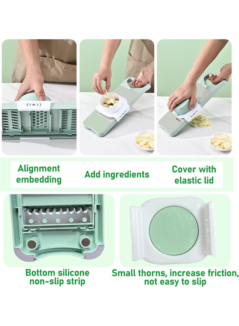 Vegetable Chopper, Mandoline Food Slicer Cutter with Handheld Container, 6 Blades and Blade Box, Cucumber Slicer, Magnetic Kitchen Tools for Veggie Potato Onion Butter Carrot (Green, 8 in 1) - Image 4