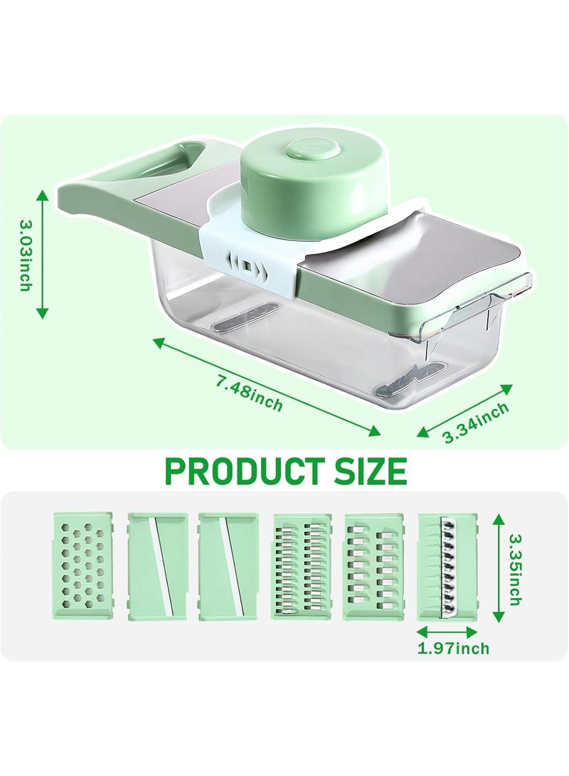 Vegetable Chopper, Mandoline Food Slicer Cutter with Handheld Container, 6 Blades and Blade Box, Cucumber Slicer, Magnetic Kitchen Tools for Veggie Potato Onion Butter Carrot (Green, 8 in 1) - Image 2