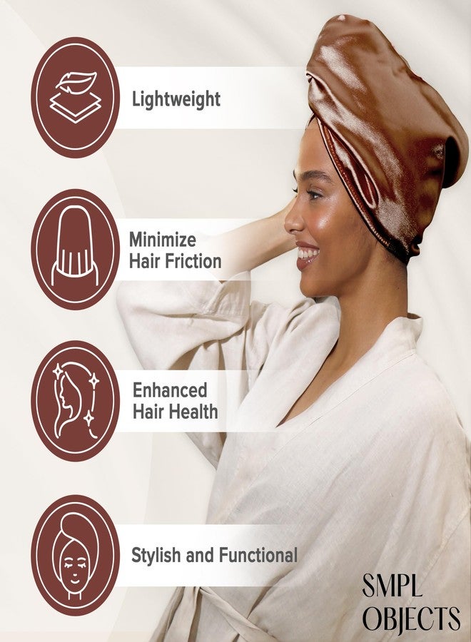 SMPL objects Satin Hair Wrap Towel, Double Layer Curly Hair Turban Towel for Women - Satin Hair Drying Towel for Curly Hair (Pink - Bronze)… - Image 2