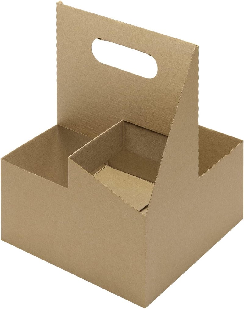 Karat Paperboard Drink Carrier with Handle - Sturdy Kraft Coffee Cup Carrier for Hot/Cold Beverages, Fits 10-32 oz Cups - Eco-Friendly, Disposable to-Go Drink Holder (4-Cup) - Image 1