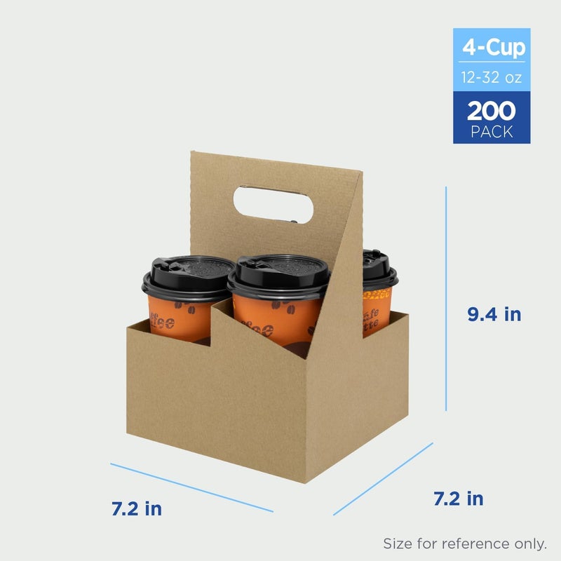 Karat Paperboard Drink Carrier with Handle - Sturdy Kraft Coffee Cup Carrier for Hot/Cold Beverages, Fits 10-32 oz Cups - Eco-Friendly, Disposable to-Go Drink Holder (4-Cup) - Image 3