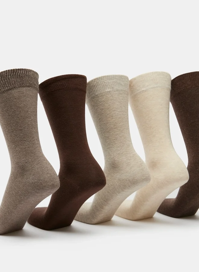 DUCHINI BEIGE Men's Solid Calf Length Socks - Set of 5 for Men | Best Price UAE