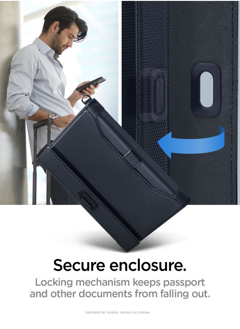 Spigen Passport Cover Holder Card Wallet Travel Documents Organizer Protector Accessories with RFID Blocking Technology SIM Card Pin Included - Navy Blue  - Image 5