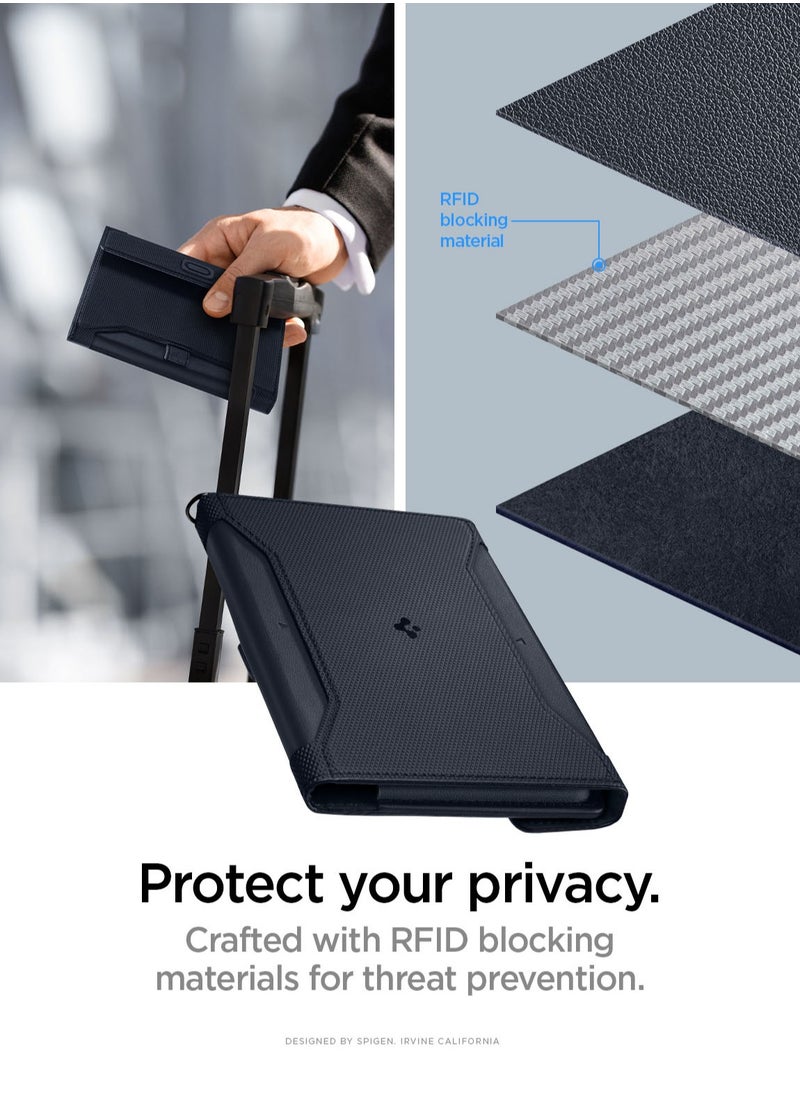 Spigen Passport Cover Holder Card Wallet Travel Documents Organizer Protector Accessories with RFID Blocking Technology SIM Card Pin Included - Navy Blue  - Image 4