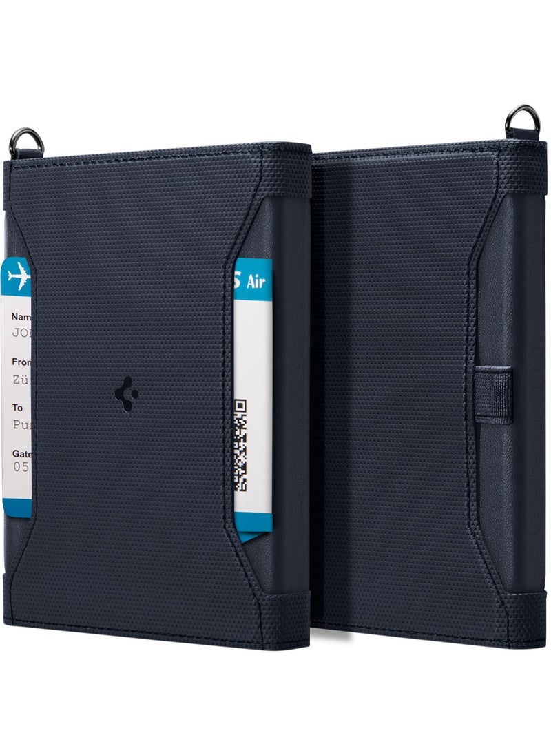 Spigen Passport Cover Holder Card Wallet Travel Documents Organizer Protector Accessories with RFID Blocking Technology SIM Card Pin Included - Navy Blue  - Image 1