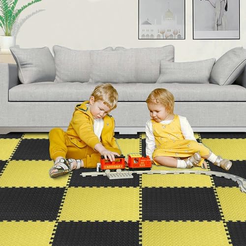 SIGNATRON 4 Tiles - 16 Sq Ft, Exercise Mat Puzzle Gym Mat Interlocking Foam Mats EVA Foam Floor Tiles with Protective Flooring for Gym Equipment Workouts, 12mm Thick (Black - Yellow) - Image 2