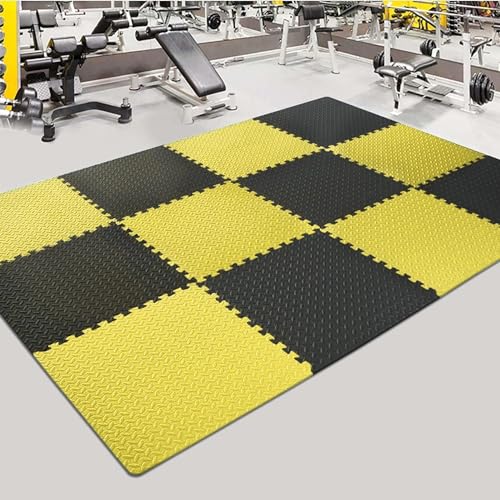 SIGNATRON 4 Tiles - 16 Sq Ft, Exercise Mat Puzzle Gym Mat Interlocking Foam Mats EVA Foam Floor Tiles with Protective Flooring for Gym Equipment Workouts, 12mm Thick (Black - Yellow) - Image 1