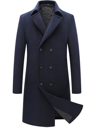Men's Thick Woolen Casual Coat Slim Fit Suit Collar Long Jacket Overcoat With Pockets Navy Blue - pzsku/ZEEF16B677344F8D12399Z/45/_/1709002974/92824b44-52a6-41dc-8c9d-c3783841d2f6