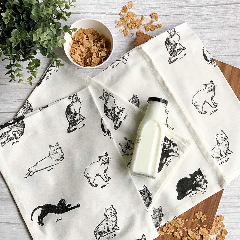 PIXEL HOME Cat Design Premium Cotton Multi-Purpose Towel - Pack of 4 - Image 1