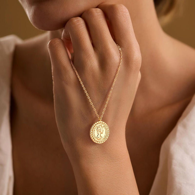 VACRONA Coin Necklace for Women 18k Gold Plated Vintage Coin Round Pendant Necklace Gold Circle Disk Medal Textured Medallion Protection Dainty Jewelry Gift for Her - Image 3
