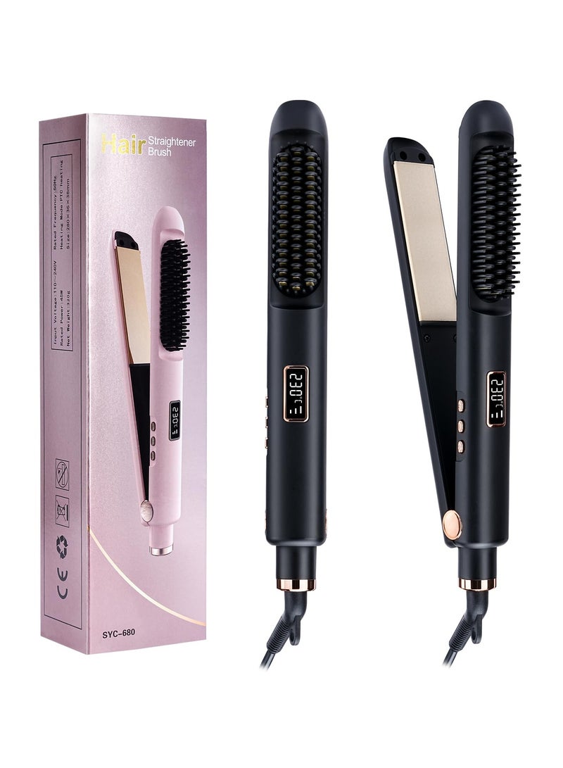 SYOSI Brush Hair Straighteners for Women, Hair Straighteners and Curler 3 in 1 Hair Straightener, 30s Fast Heating, Hot Comb with Adjustable Temp, Lasting Results for Curl/Wave/Straighten Hair - Image 1