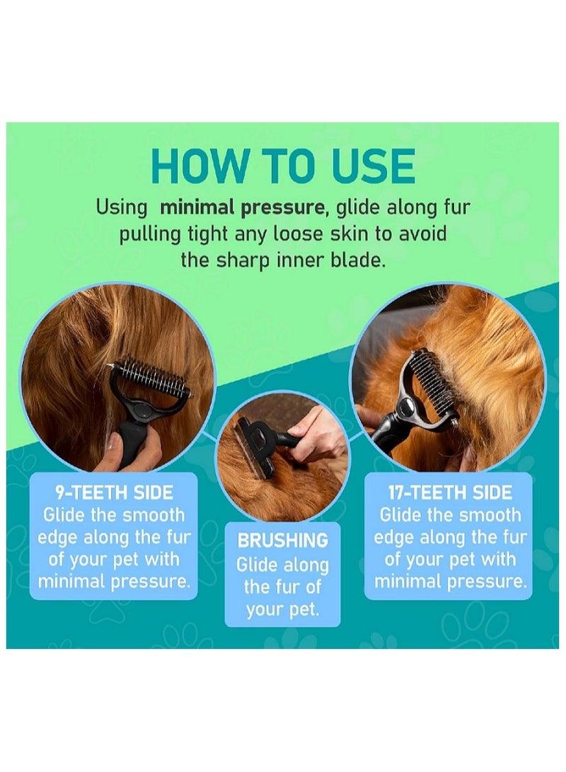 ماهمير فرشاة العناية - مشط ذو وجهين لتساقط وإزالة الوبر من الطبقة السفلية، فرشاة للعناية بالكلاب، فرشاة لتساقط الكلاب، فرشاة للعناية بالقطط، مشط للكلاب، فرشاة للقطط ذات الشعر الطويل - Image 3