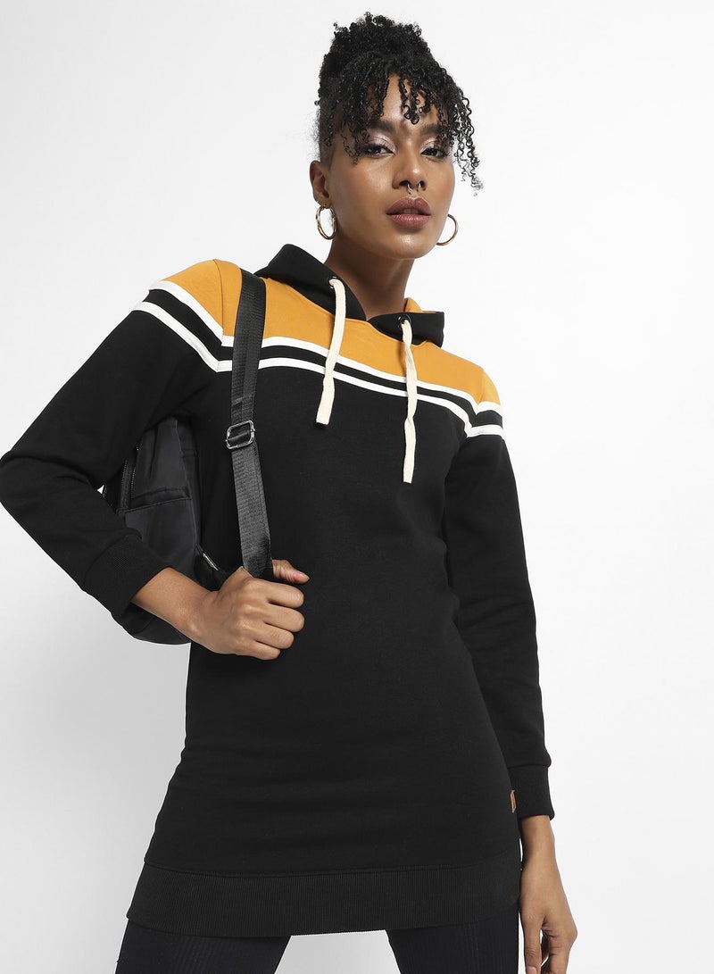 Campus Sutra Striped Hoodie Dress - Image 1