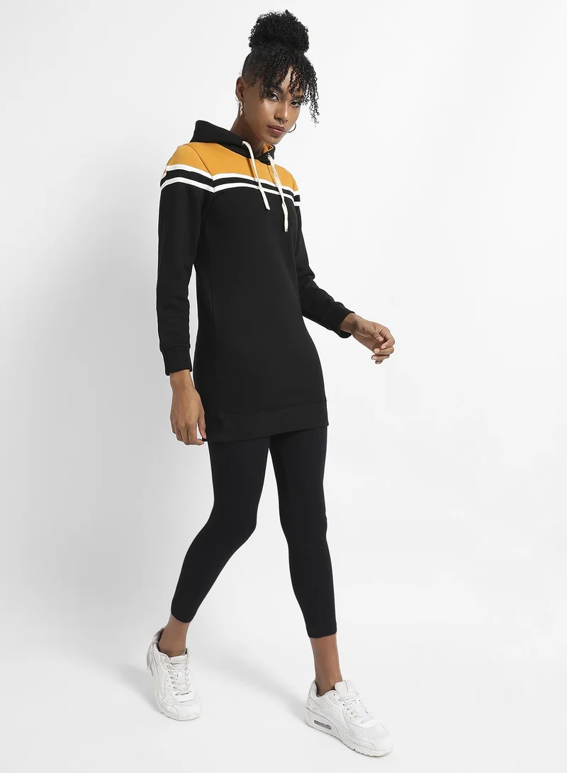 Campus Sutra Striped Hoodie Dress