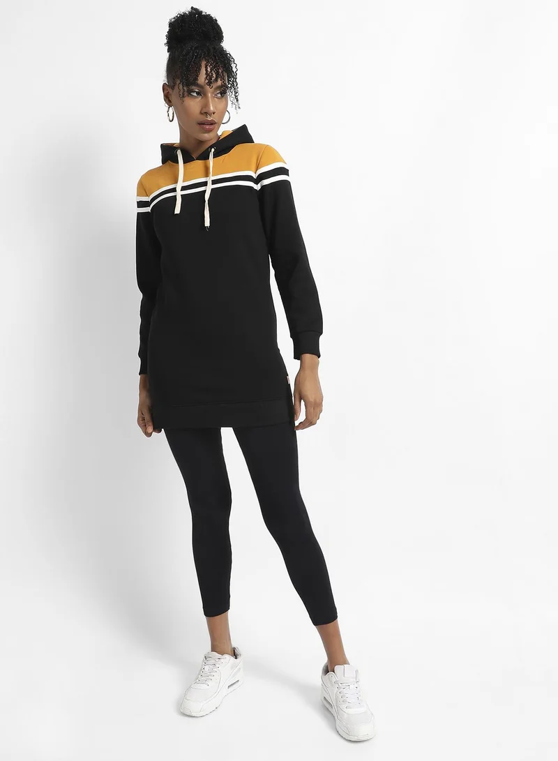 Campus Sutra Striped Hoodie Dress