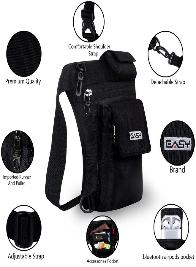 EASY Multi Utility Sling Bag, 4 Ltr Baggage With 4 Compartments Adjustable Waist Belt Buckle Strap, 2 Lockable Metal Zipper 2 Flap Pocket Waist Pouch, Daily Use And Traveling Accessories (Black) - Image 2