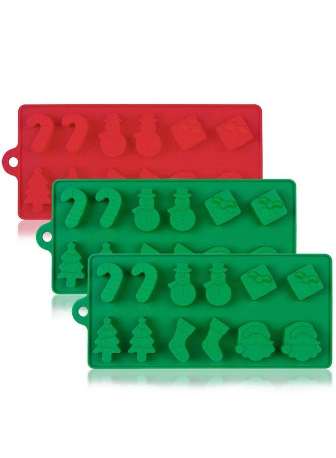 دانزي إكس قوالب شوكولاتة عيد الميلاد، قوالب حلوى جيلاتينية لعيد الميلاد، قوالب حلوى سيليكون من دانزيكس، عبوة من 3 قوالب حلوى لتزيين الكيك في حفلات الأعياد - أحمر وأخضر - Image 1