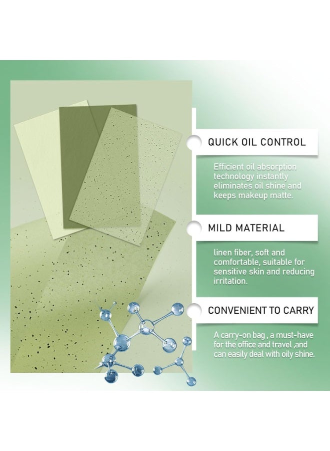 EELHOE 100 Sheets Bamboo Charcoal Oil Absorbing Paper for Face - Blotting Sheets for Oily Skin, Includes Portable Mirror & Makeup Puff, Absorb Excess Oil (Green) - Image 4