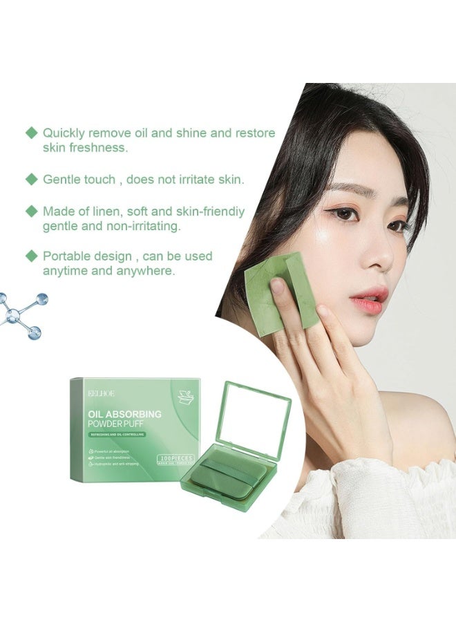 EELHOE 100 Sheets Bamboo Charcoal Oil Absorbing Paper for Face - Blotting Sheets for Oily Skin, Includes Portable Mirror & Makeup Puff, Absorb Excess Oil (Green) - Image 5
